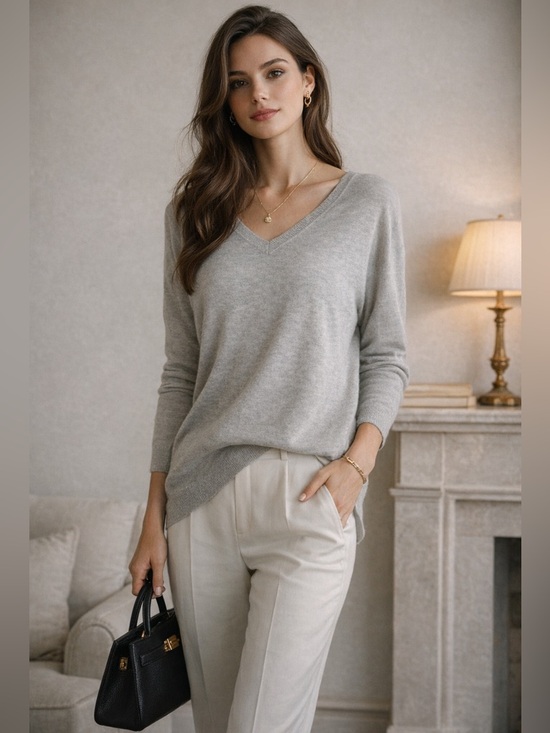 Vince Sweaters - Vince Women’s Silk Cashmere V-Neck Sweater Light Gray Sz S Minimalist Quiet Lux